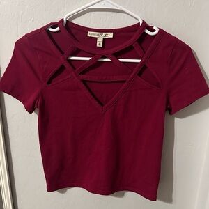 Express Burgundy Cut-Out Crop Top